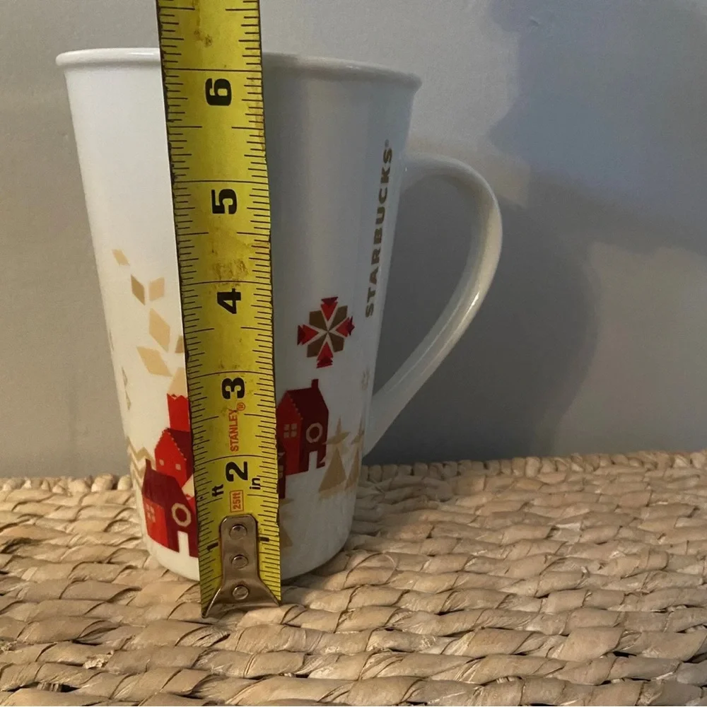 Starbucks Christmas Mug Tapered‎ 12 oz Village House Trees Holiday Winter 6”.